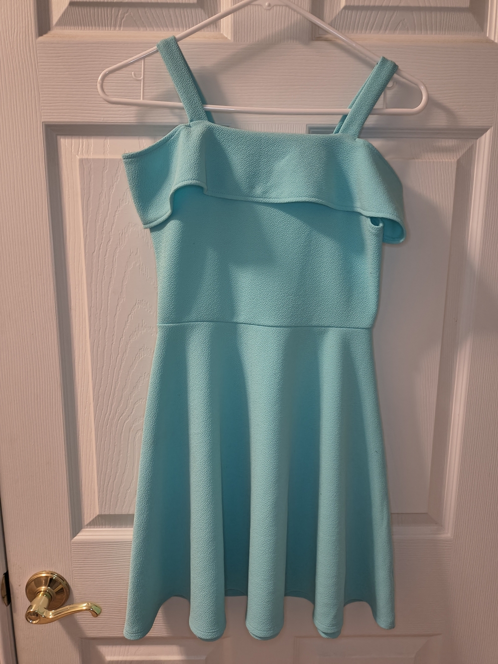 Place Aqua Ruffle Strap Fit & Flare Girls Dress Size Large